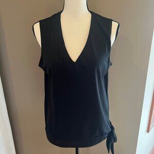 New York & Co. Black Sleeveless V-neck with tie at side of waist, Size Large